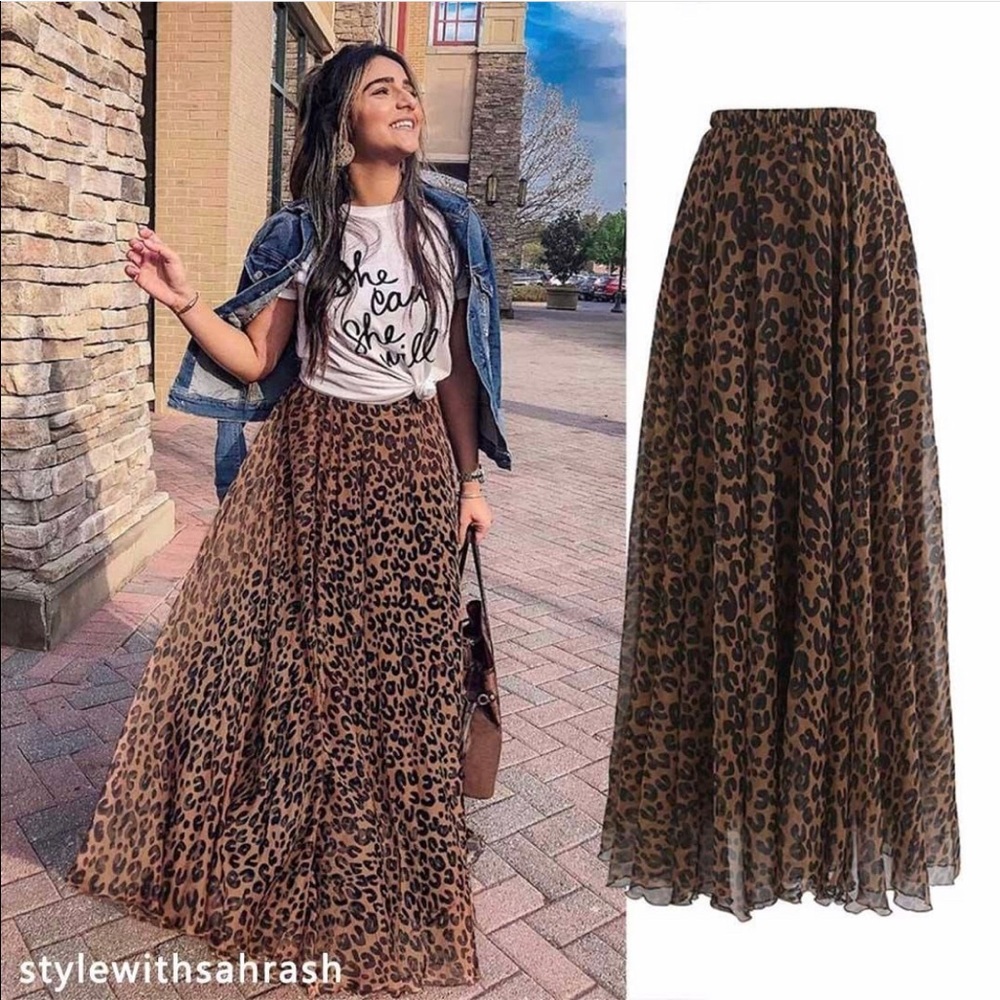 Chicwish Leopard watercolor maxi skirt - brown M/L
